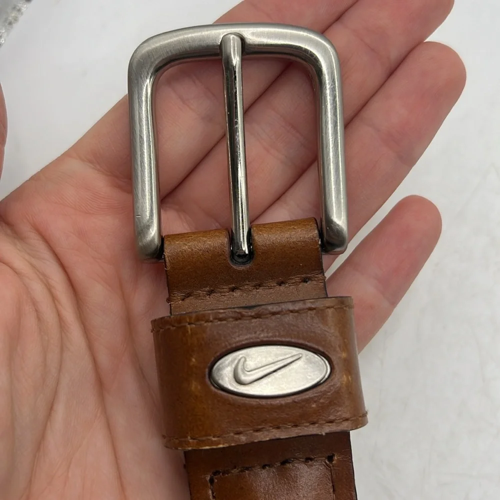 Nike Golf Brown Silver Leather Belt Woven Braided Mens 34